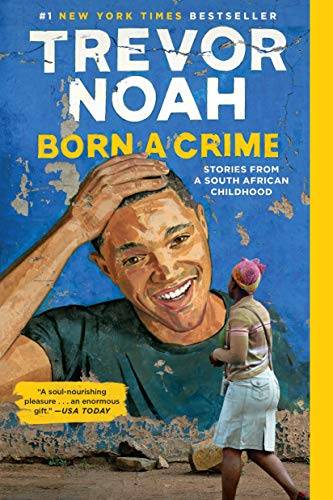 Book cover featuring the image of Trevor Noah as a wall mural with a person walking in front of the mural looking at it